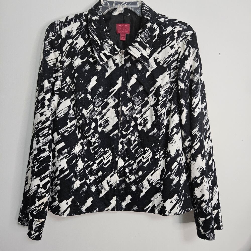 212 Collection Womens Jacket Sz XL Black White Abstract Lightweight Full Zip